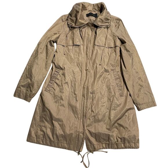 Elie Tahari Utility Parka Jacket Drawstring Hood Bottom Womens Sz 2 Metallic Tan - Picture 1 of 14